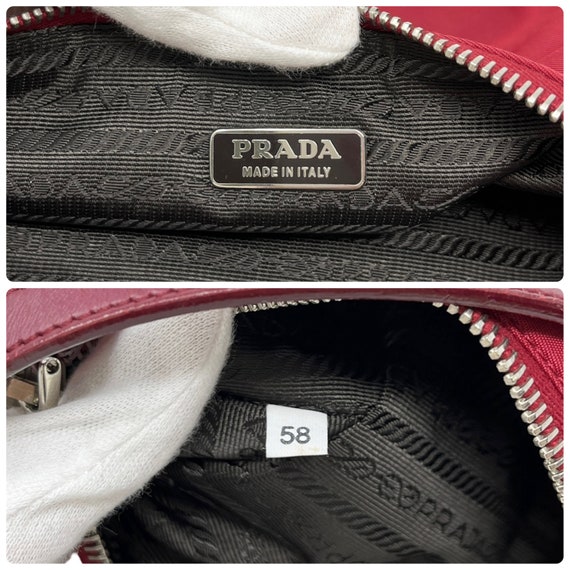 PRADA Vintage Logo Pochette Wristlet Bag Pouch Nylon Pink Gold Zip RankAB