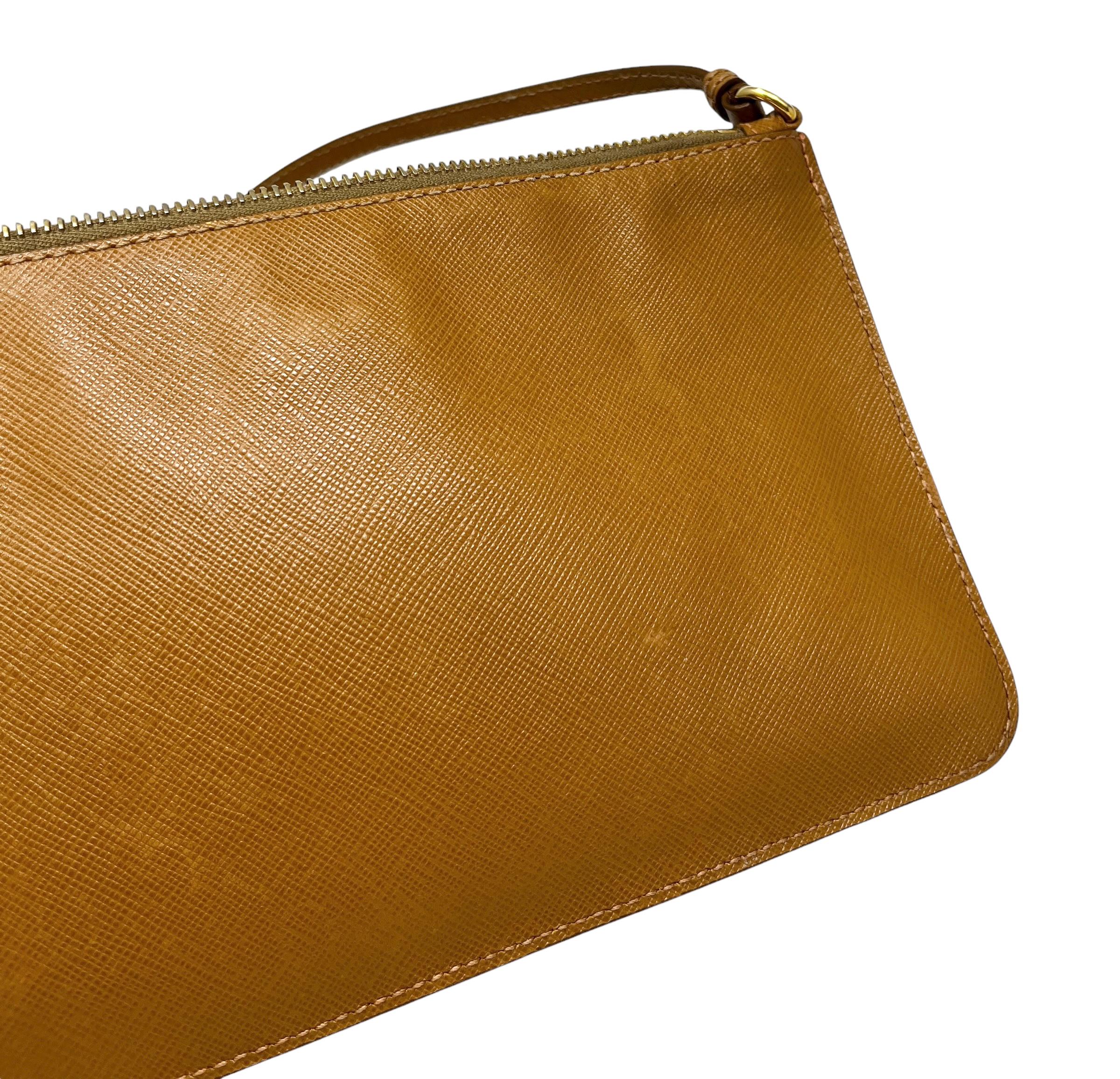 PRADA Vintage Logo Mini Shoulder Bag Zip Light Brown Gold PRADA Vintage Logo Mini Shoulder Bag Zip Light Brown Gold
