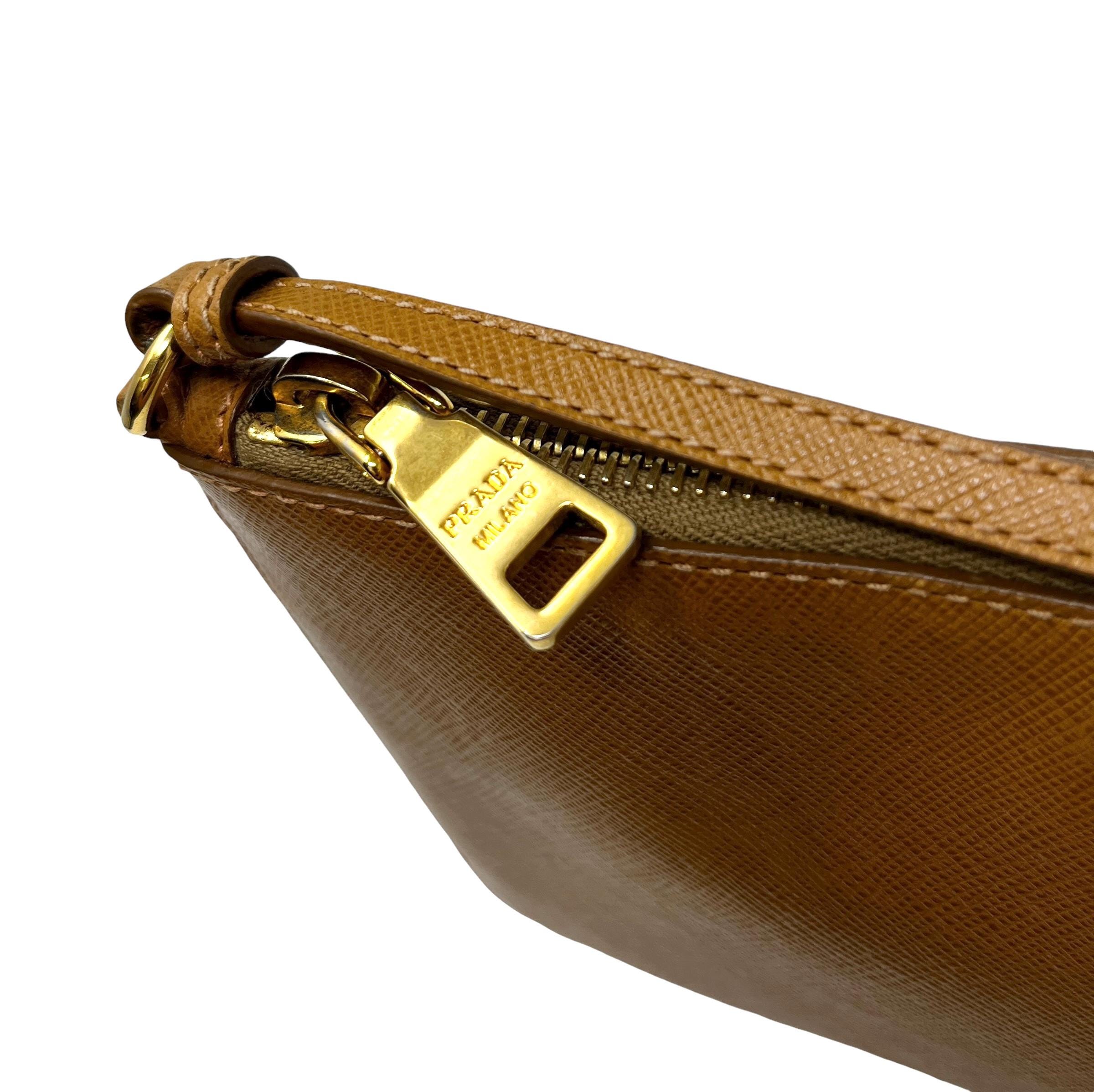 PRADA Vintage Logo Mini Shoulder Bag Zip Light Brown Gold PRADA Vintage Logo Mini Shoulder Bag Zip Light Brown Gold