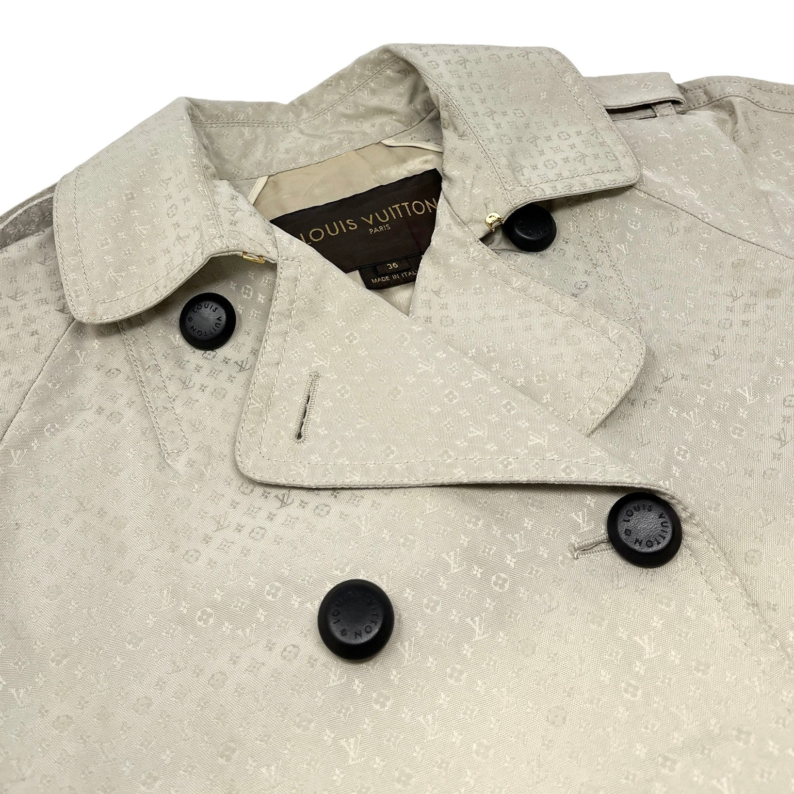 LOUIS VUITTON Vintage LV Monogram Trench Coat 36 Gray 