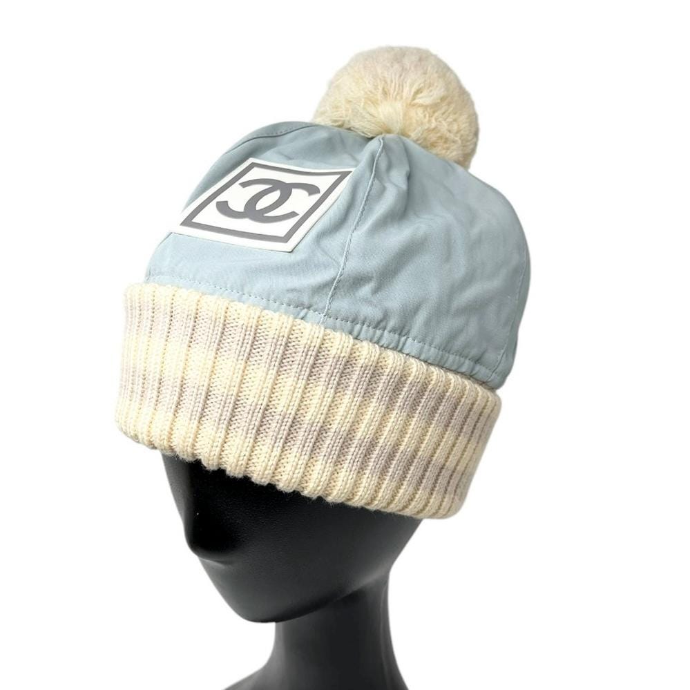 CHANEL Sport Vintage Coco Mark Logo Knit Beanie Winter Ski