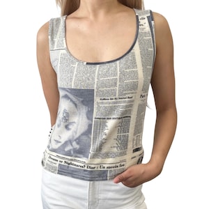 Christian Dior Vintage 2000 Logo Newspaper Tank Top #44 Cashmere John Galliano
