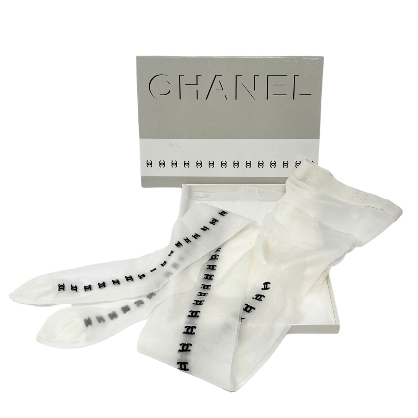 Chanel Grey Cashmere check CC Logo Scarf