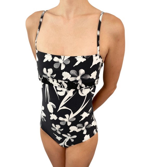 CHANEL 04S CC Camellia Flower Print Logo Swimsuits One Piece 