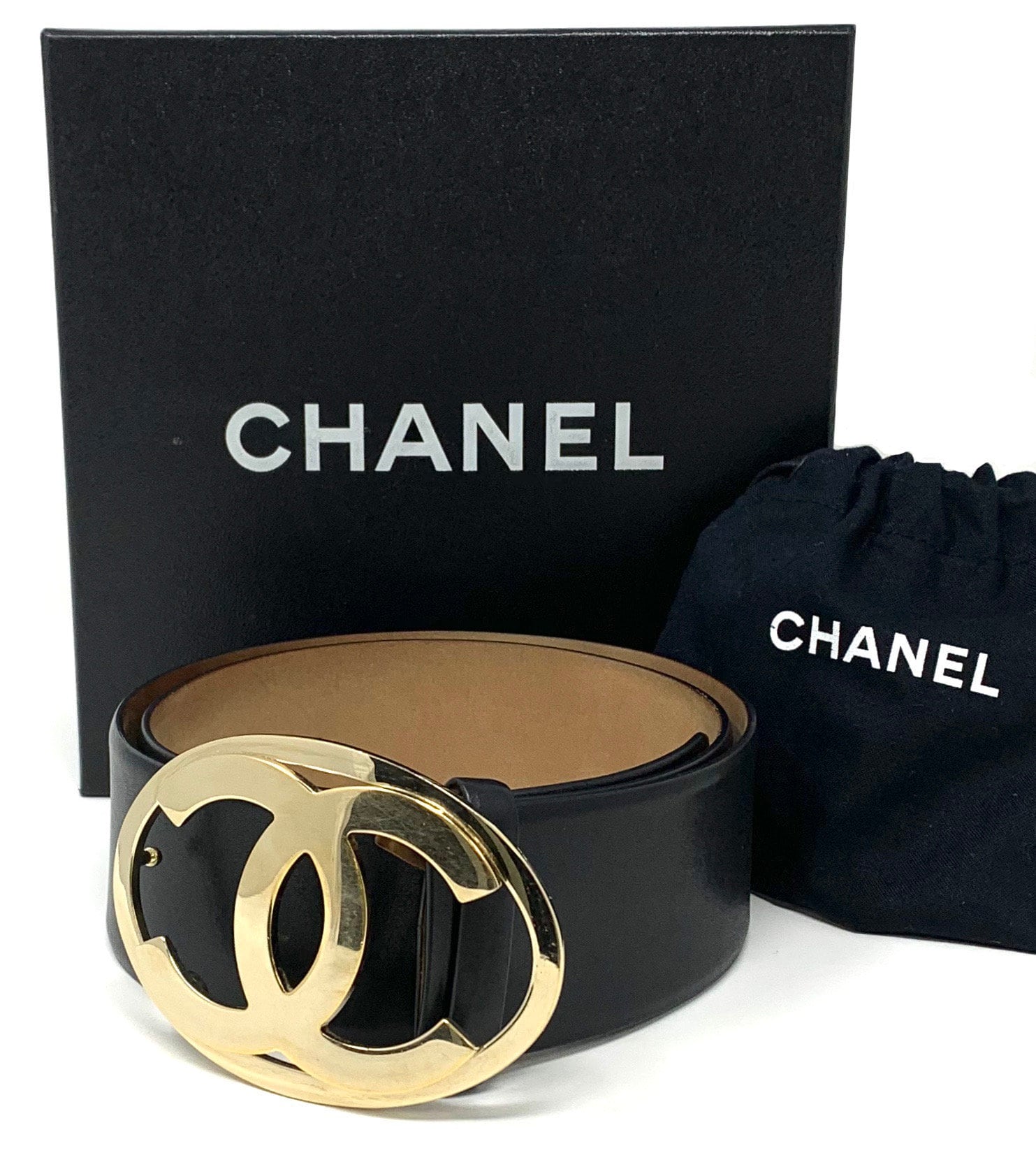Authentic CHANEL Vintage 00 Big Coco Gold CC Buckle Leather 