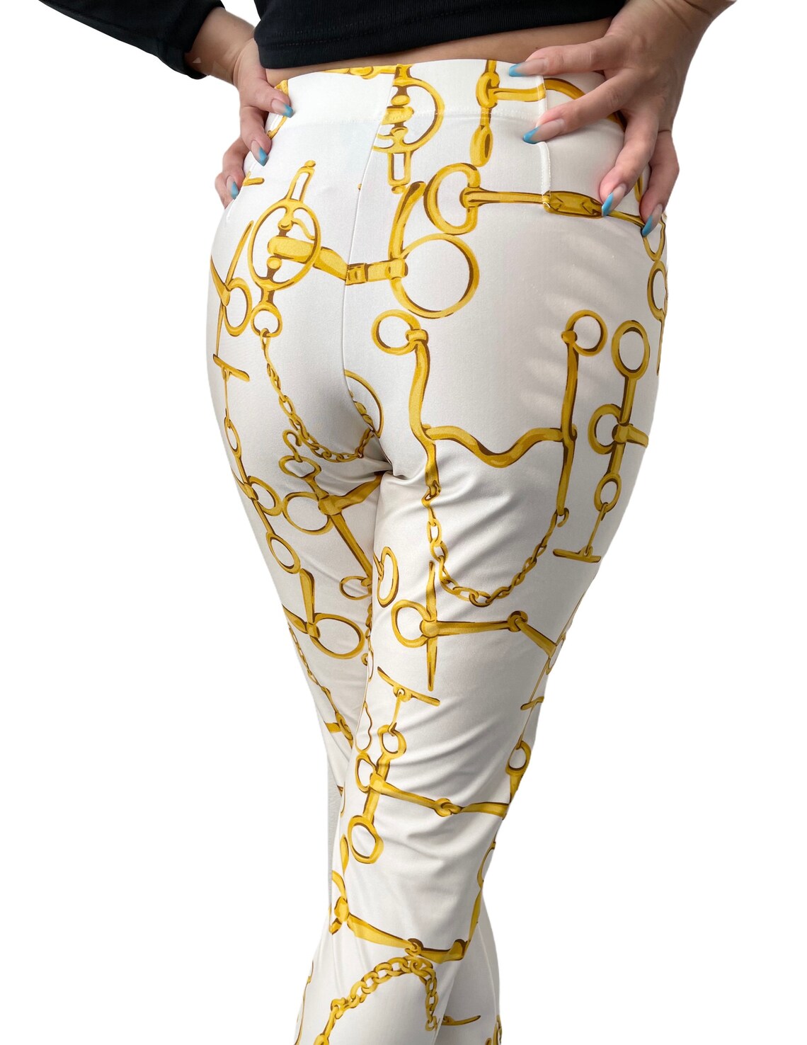 Auth GUCCI Vintage Gold Chain Pattern Leggings Bottoms White | Etsy