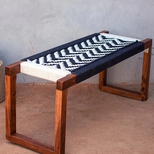 Entryway Bench Wooden Bench With Woven Rope Indian Weaving Style Handmade Charpai Bench