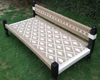 Cama ecológica tejida a mano de estilo indio Cama Charpoy de arte tradicional indio Muebles Charpai modernos Cama Charpoy rústica única