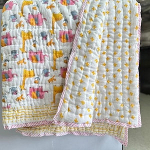 Safari Animal Baby Quilt – Jungle Nursery Bedding, Giraffe Elephant Blanket Colorful Blanket Quilt