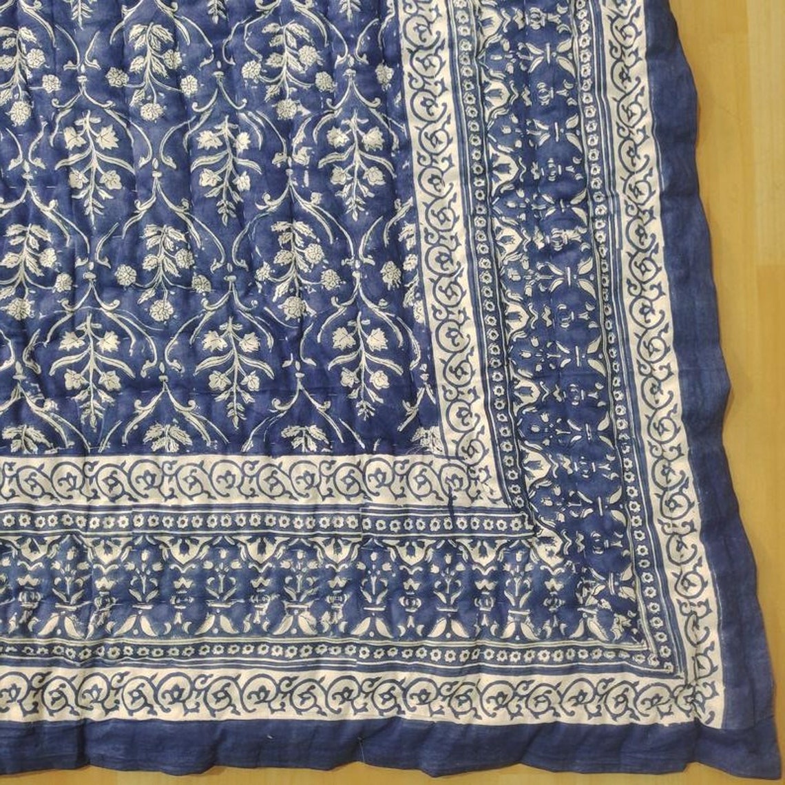 Blue floral quilt handmade soft quilt Etsy