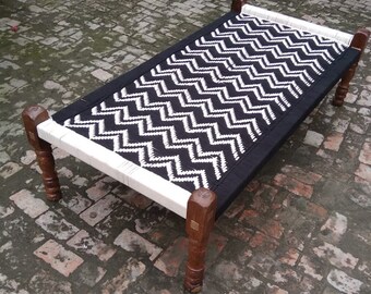 Handmade Black And White Charpai Bed Beautiful Décor For Modern Homes Traditional Woven Charpai Traditional Indian Cot Charpai for Decor