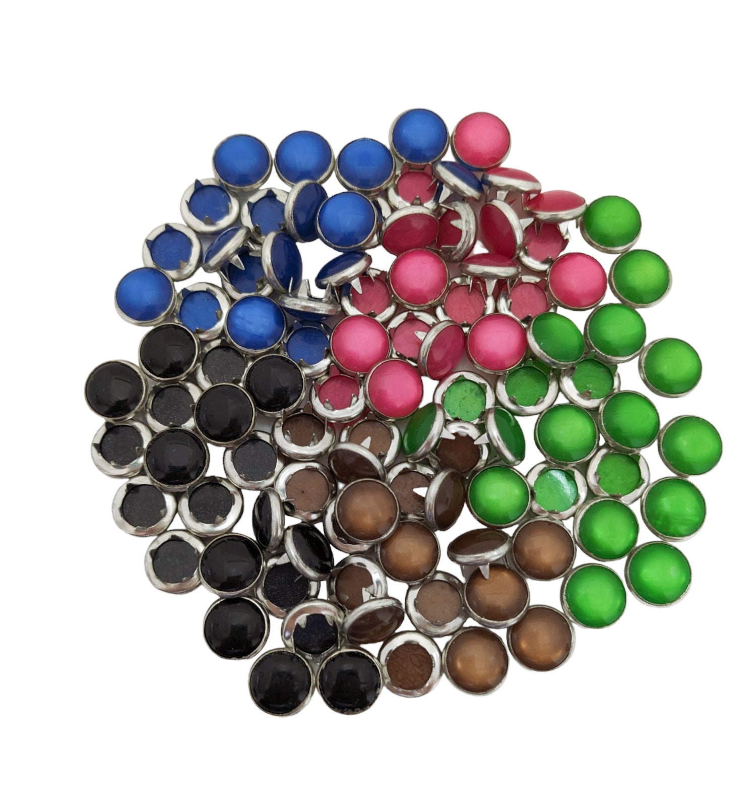 Arokimi Pearl Snaps Fasteners Kit 10M Prong Ring Snaps for Western Shirt Clothes Popper Studs(5 Color x 10 Sets)