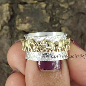 Elephant Spinner Ring, Sterling Silver Ring, Thumb Ring, Anxiety Ring, Animal Spinner Ring, Rotating Ring, Meditation Jewelry, Gift For Her
