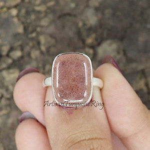 Natural Strawberry Quartz Ring, 925 Sterling Silver Ring, Quartz Ring, Statement Ring,  Strawberry Silver Ring, Bohemian Ring, Gift For Her