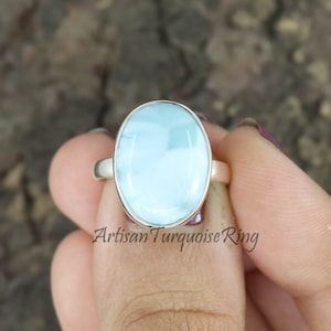 Natural Larimar Ring, Sterling Silver Ring, Larimar Ring, Statement Ring, Oval Larimar Silver Ring, Bohemian Ring, Gift For Her