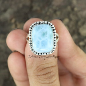 Larimar Ring , 925 Sterling Silver Ring, Larimar Cluster Ring, Statement Ring, Ring For Women, Bohemian Ring,Healing Stone Ring,Gift For Her