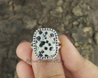 Natural Dalmation Ring, Sterling Silver Ring, Jasper Ring, Statement Ring, Ring For Women, Bohemian Ring, Christmas Gift Ring, Gift For Her