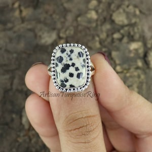 Natural Dalmation Ring, Sterling Silver Ring, Jasper Ring, Statement Ring, Ring For Women, Bohemian Ring, Christmas Gift Ring, Gift For Her