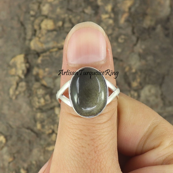 Bague en obsidienne noire naturelle, bague en argent sterling 925, bague avec pierres précieuses, bague en cristal de guérison, bague pour femme, bague avec pierre de naissance, cadeau pour elle