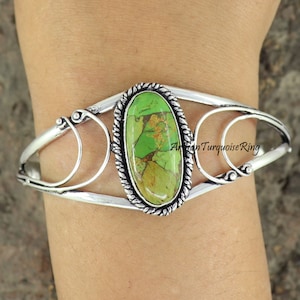 Green Copper Turquoise Bangel, 925 Silver Bangle, Adjustable Bangle, Handmade Bangle, Everyday Bangle , Turquoise Bracelet, Bracelet Jewelry