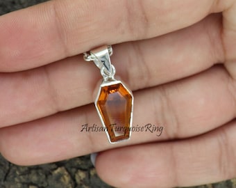 Handmade Citrine Coffin Pendant: 925 Sterling Silver Necklace