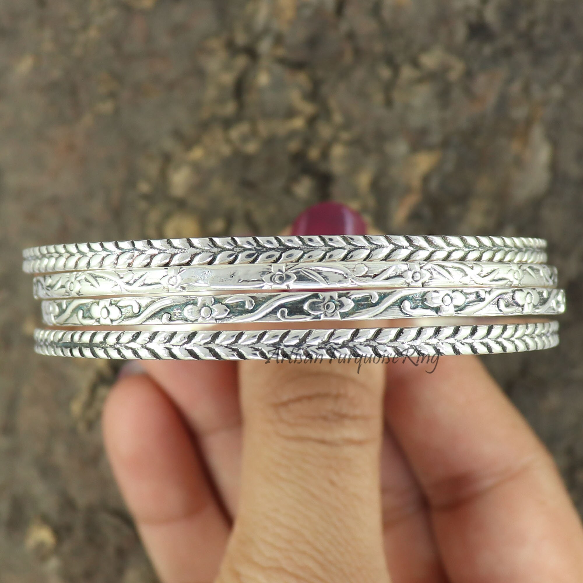 Silverly Bracciale in Argento Sterling Bangle Rigido Aperto