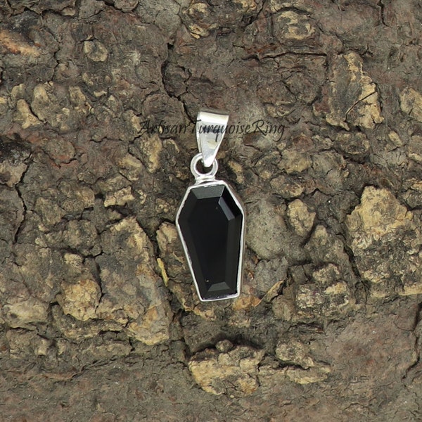 Handmade Coffin Black Onyx 925 Silver Pendant