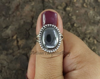 Handmade Hematite 925 Sterling Silver Ring: Unisex Power Stone