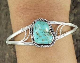 Turquoise Bangel, Sterling Silver Bangle, Adjustable Bangle, Uncut Stone Bangle, Women Bracelet, Turquoise Gemstone Bracelet, Gift For Her