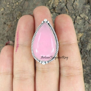 Pink Jade Ring, 925 Silver Ring, Statement Ring, Healing Gemstone Ring, Everyday Ring, Bohemian Ring, Handmade Women Ring , Jade Jewelry