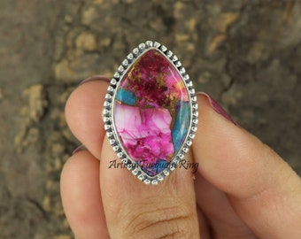 Dahlia Copper Turquoise Ring: Sterling Silver Bohemian Statement Ring