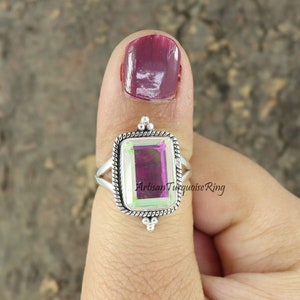 Angle Aura Quartz Ring, 925 Silver Ring, Women Ring, Healing Crystal Ring, Handmade Ring, Boho Statement Ring, Daily Wear Ring, Gift For Her
