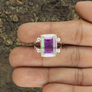 Handmade Aura Quartz 925 Sterling Silver Ring: Boho Statement Jewelry