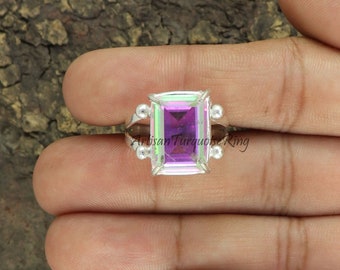 Handmade Aura Quartz 925 Sterling Silver Ring: Boho Statement Jewelry