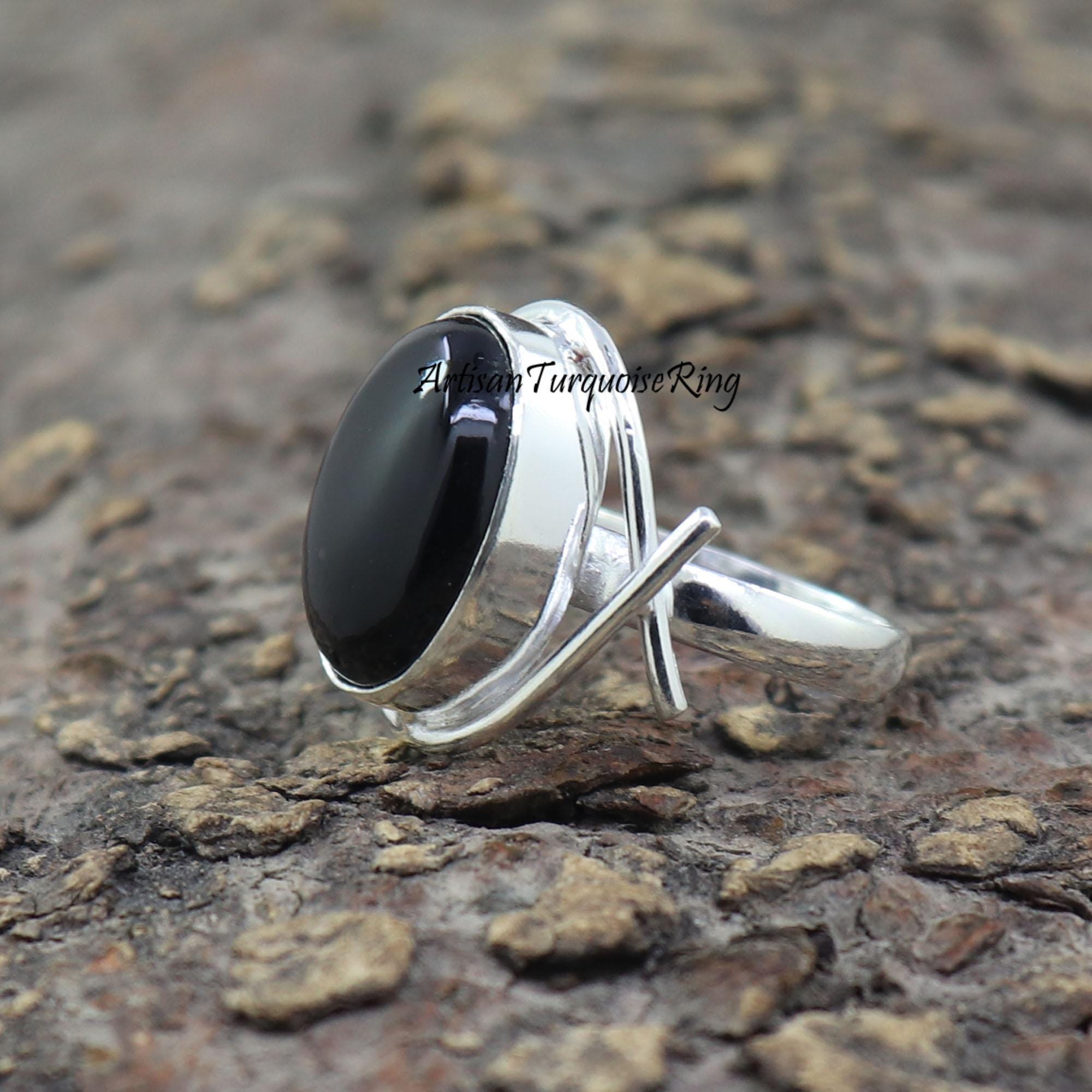 Black Onyx 925 Sterling Silver Ring: Boho Gemstone Jewelry - Etsy