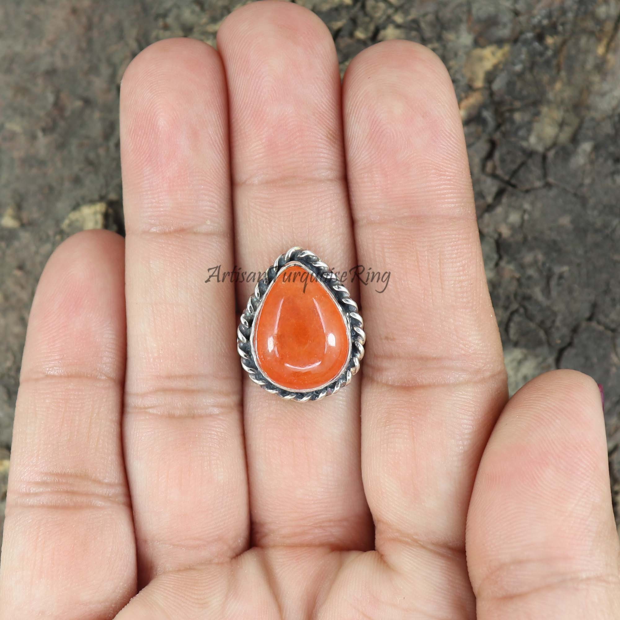 Orange Jade 925 Sterling Silver Ring - Pear Shape Stone - Etsy