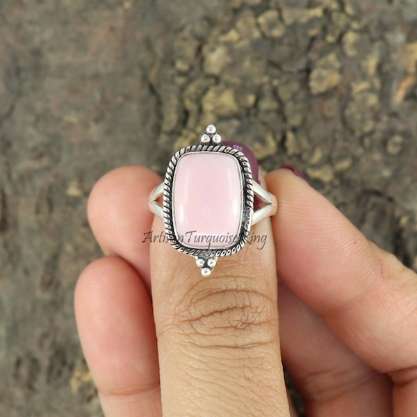 Rosa Opal 925 Sterling Silber Ring - Kissen Edelstein Statement Ring