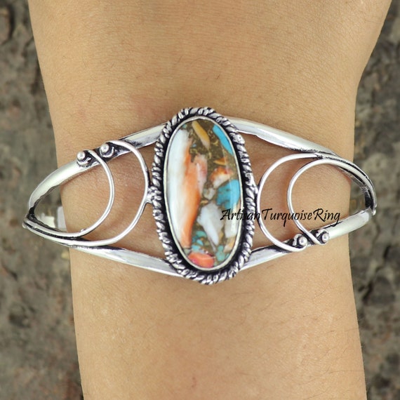 Bracciale Donna In Argento 925 Con Turchese Autentico – Misura Regolabile, Pietra Naturale, Stile Vintage