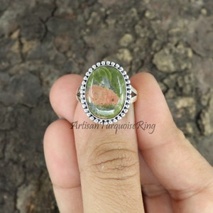 Unakite Jasper Ring, 925 Sterling Silver Ring, Healing Stone Ring, Statement Ring, Middle Finger Ring, Anniversary Gift Ring, Gift For Her