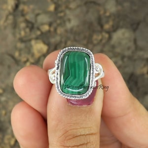Malachite Ring, 925 Sterling Silver Ring, Cushion Shape Ring, Green Gemstone Ring, Statement Ring, Boho Ring, Gift For Her