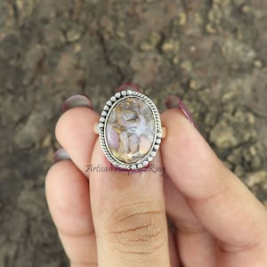 Anel de cobre turquesa com opala rosa, anel de prata esterlina 925, anel turquesa, anel de declaração, anel feito à mão, anel de presente de casamento, presente para ela