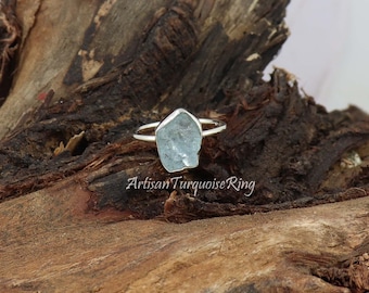 Raw Aquamarine Ring,  Sterling Silver Ring, Aquamarine Ring,  Crystal Ring, Gemstone Ring, Healing Crystal Ring, Ring For Women, Rough Ring