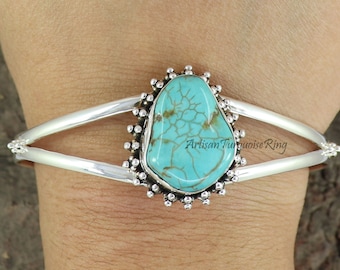 Sterlingzilveren turkooizen armband: verstelbare boho-armband