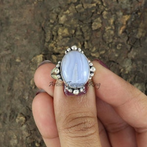 Lace Agate Ring, White Gemstone Ring, 925 Silver Ring, Ring for Women, Boho Ring, Statement Ring, Handmade Ring, Everyday Ring, Gift For Her