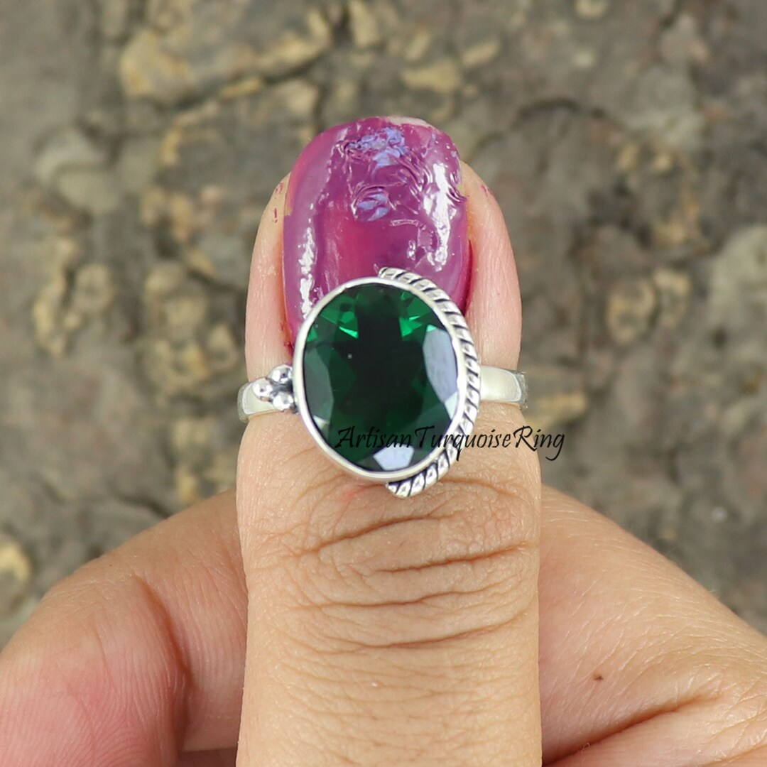 Handmade Emerald 925 Sterling Silver Ring: Bohemian Statement