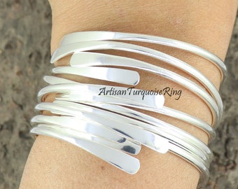 Adjustable Sterling Silver Stacking Bangles - Handmade Set of 7