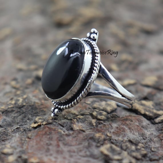Black Onyx Ring, 925 Silver Ring, Healing Gemstone Ring, Women