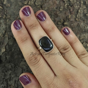 Black Obsidian Ring, 925 Sterling Silver Ring, Black Stone Ring, Statement Ring, Women Obsidian Silver Ring, Bohemian Ring, Gift For Her