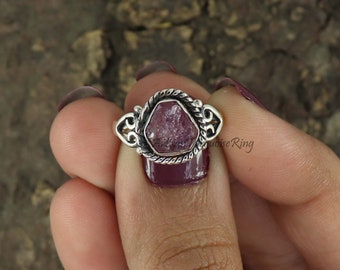 Raw Ruby 925 Sterling Silver Ring: July Birthstone