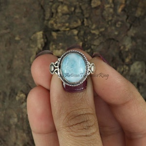 Dominican Larimar Ring, 925 Silver Ring, Ring for Women, Statement Ring, Larimar Ring, Healing Gemstone Ring, Daily Wear Ring, Gift For Her